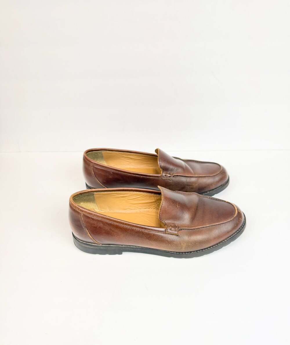 L.L. Bean Brown Leather Slip-On Loafers Shoes Women's Size 8W P394